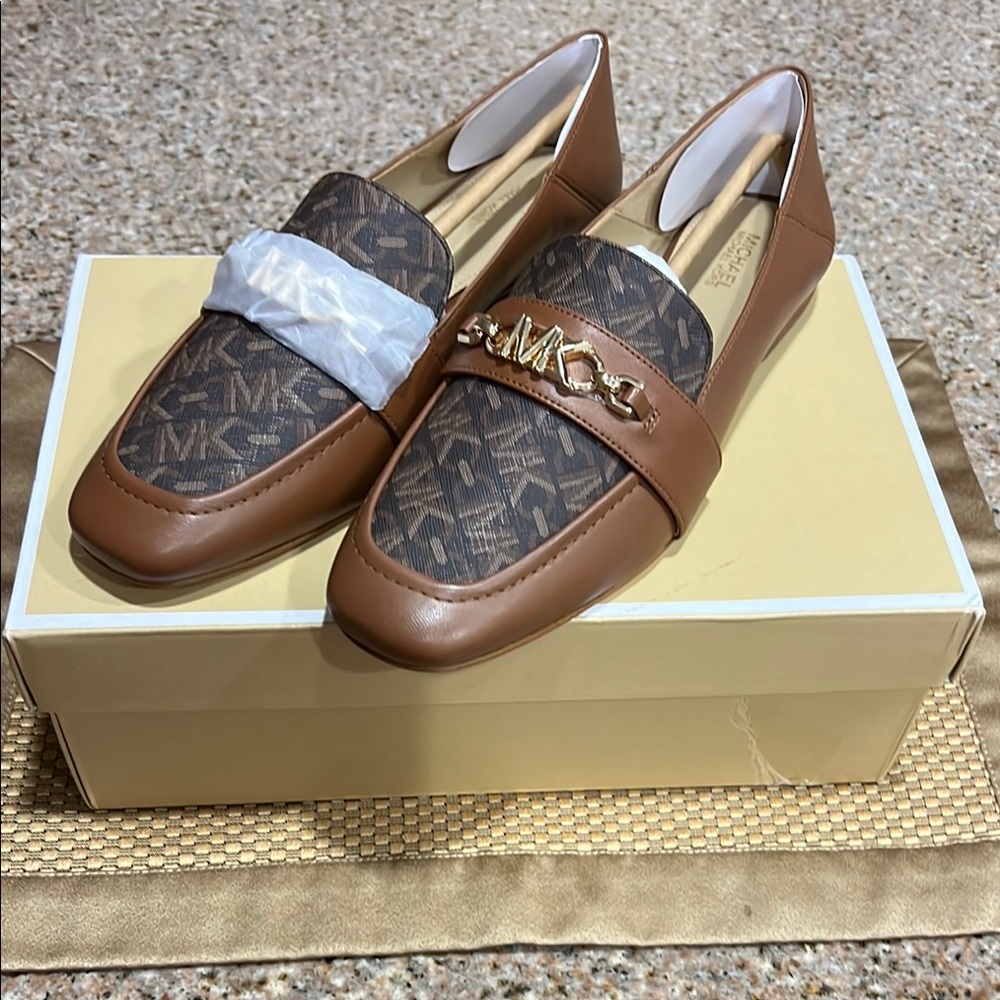 Michael Kors Brown Leather Flats with Monogram Detail
